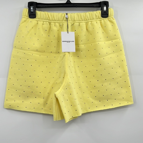 🆕Generation Love Aria Crystal Lemon Yellow Terry Shorts Choose Love New York - Picture 2 of 8